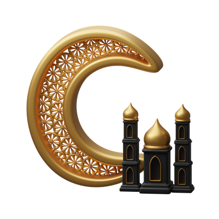 Croissant avec mosquée  3D Icon