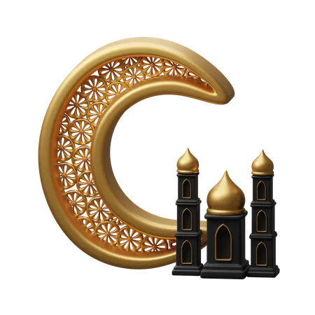 Croissant avec mosquée  3D Icon