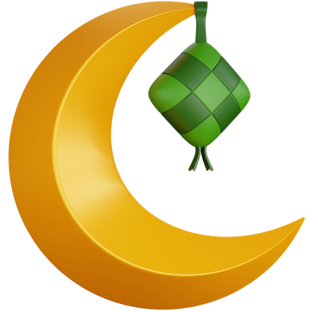 Croissant de lune avec ketupat  3D Icon