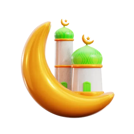 Croissant de lune avec mosquée  3D Icon