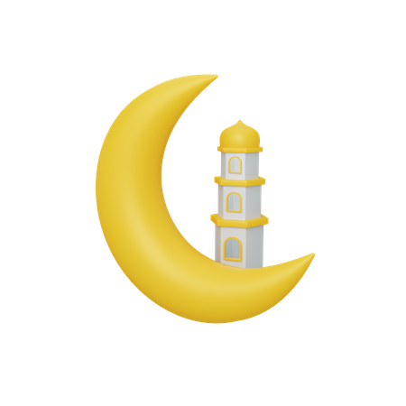 Croissant de lune avec mosquée  3D Illustration