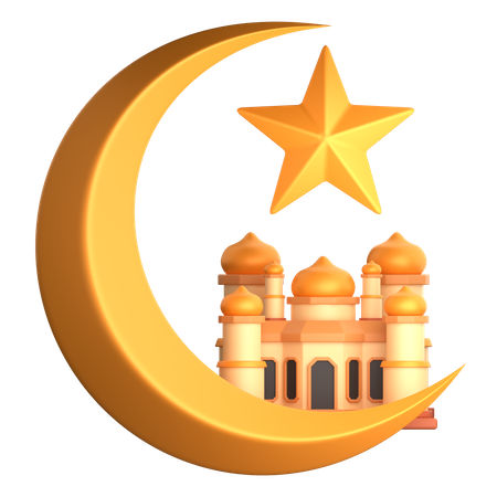 Croissant de lune avec mosquée  3D Icon