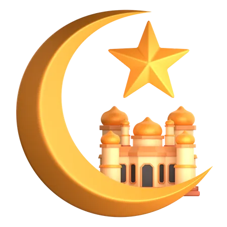 Croissant de lune avec mosquée  3D Icon