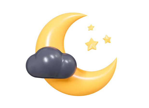 Croissant de lune avec nuages et étoiles  3D Icon