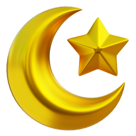 Croissant d'Or Lune et Étoile  3D Icon