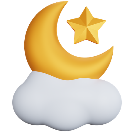 Croissant de lune et étoiles au-dessus des nuages  3D Icon