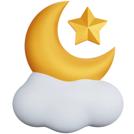 Croissant de lune et étoiles au-dessus des nuages  3D Icon