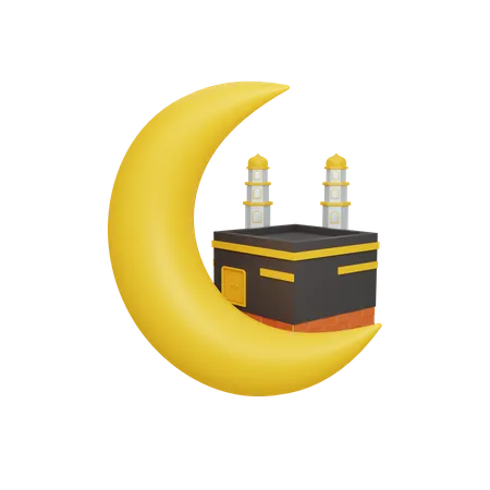 Croissant de lune et Kaaba  3D Illustration