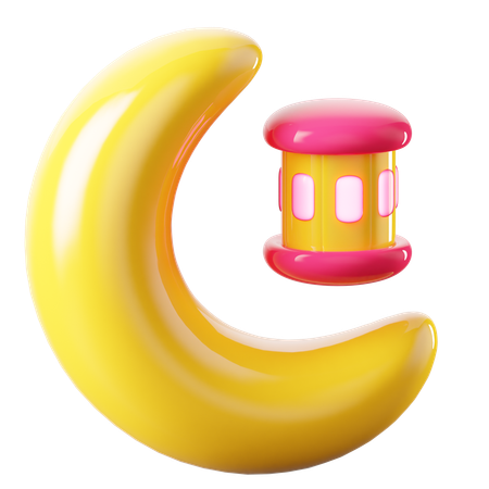 Croissant de lune et lanterne  3D Icon