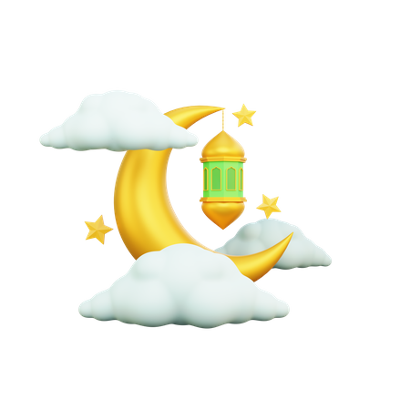 Croissant de lune et lanterne  3D Icon