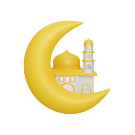 Croissant de lune et mosquée  3D Illustration