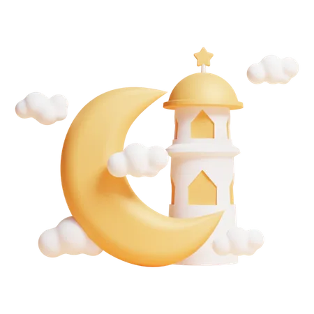 Croissant de lune et mosquée  3D Icon