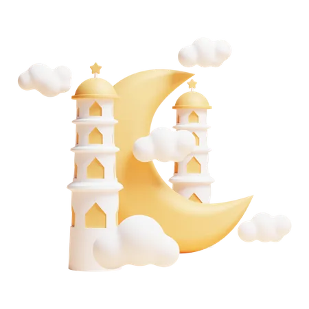 Croissant de lune et mosquée  3D Icon