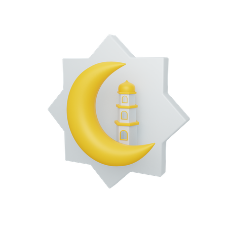 Croissant de lune et mosquée avec ornement  3D Illustration