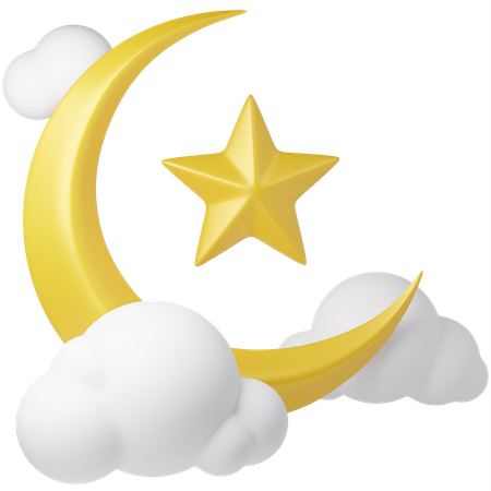 Croissant de lune et nuage  3D Icon