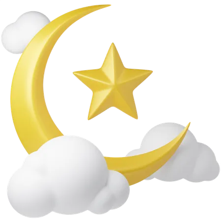 Croissant de lune et nuage  3D Icon