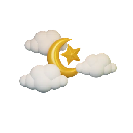 Croissant de nuage et étoile  3D Illustration