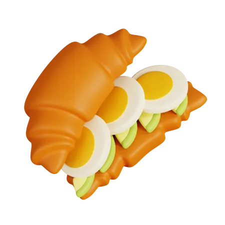 Sandwich croissant à l'avocat  3D Illustration