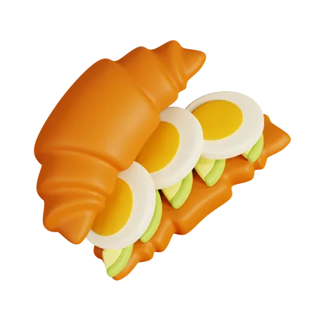 Croissant-Sandwich mit Avocado  3D Illustration