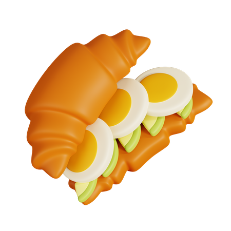 Croissant Sandwich With Avocado  3D Illustration
