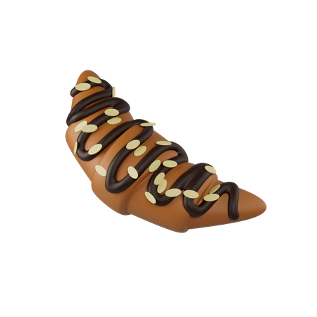 Croissant with chocolate glaze and almond flakes  3D Icon