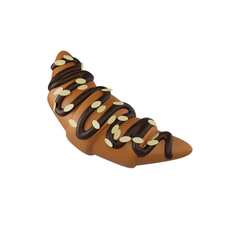 Croissant with chocolate glaze and almond flakes 3D Icon
