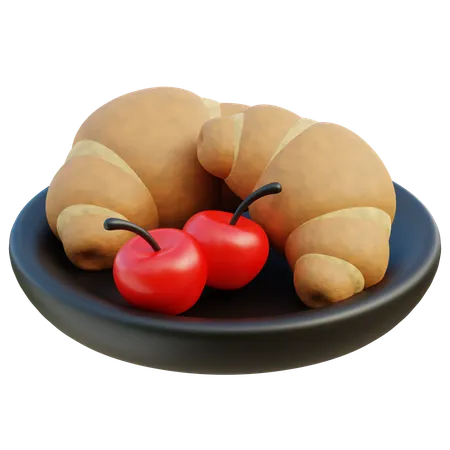 Croissants And Cherries  3D Icon