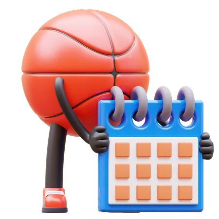 Cronograma de planejamento de calendário de retenção de personagem de basquete  3D Illustration