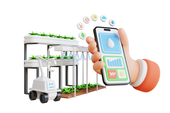 Crop monitoring via mobile device  3D Illustration