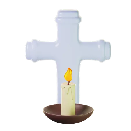 3 D Icon Candle And Cross 3D Icon