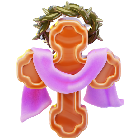 茨の冠をつけた十字架  3D Icon