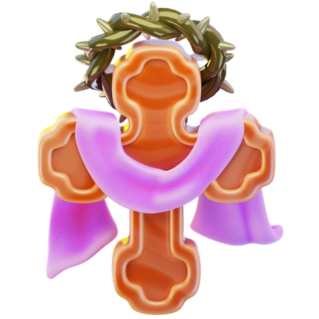 Cross With Crown Of Thorns  3D Icon