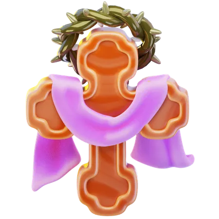 Cross With Crown Of Thorns  3D Icon