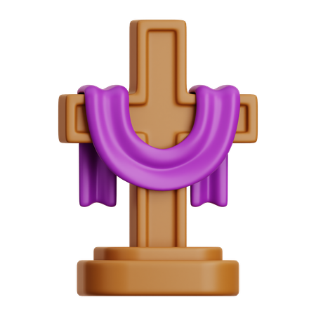 Cross With Purple Drapery  3D Icon