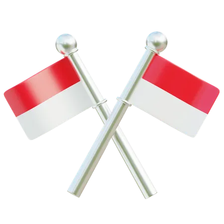 Two Indonesian Flags In A Symbolic Cross With Metallic Poles And Orbs Representing Unity And National Pride For Indonesias Independence Day 3D Icon