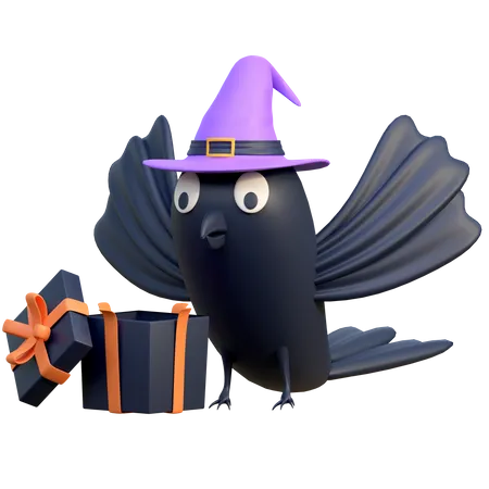 Happy Crows Open Giftbox Halloween 3 D Icon Illustration 3D Icon