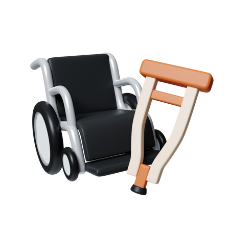 Crutch And Wheelchair  3D Icon