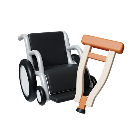 Crutch And Wheelchair  3D Icon