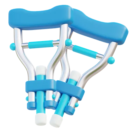 3 D Illustration Of A Pair Of Modern Crutches With Ergonomic Blue Handles And Lightweight Aluminum Frames 3D Icon