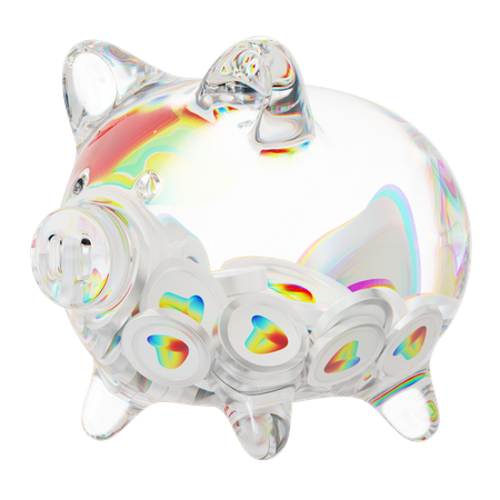 Crv Clear Glass Piggy Bank With Decreasing Piles Of Crypto Coins  3D Icon