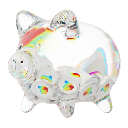 Crv Clear Glass Piggy Bank With Decreasing Piles Of Crypto Coins  3D Icon