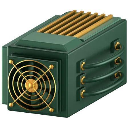 3 D Icon Of A Green Crypto Miner With Gold Details 3D Icon