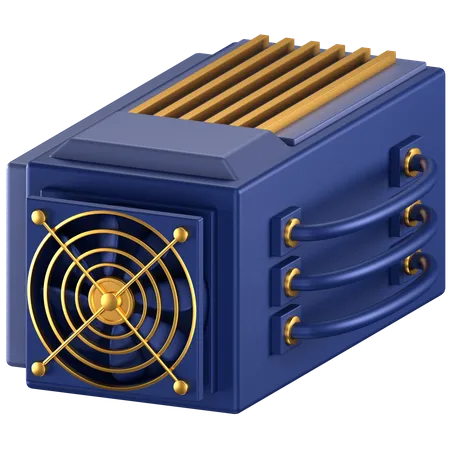 3 D Icon Of A Blue Crypto Miner With Gold Details 3D Icon