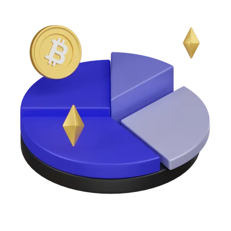 3 D Illustration Of A Pie Chart With Segments And A Bitcoin Coin Representing The Diversification Of Cryptocurrency Investments 3D Icon