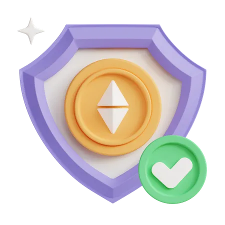 Crypto Ethereum secure shield  3D Illustration