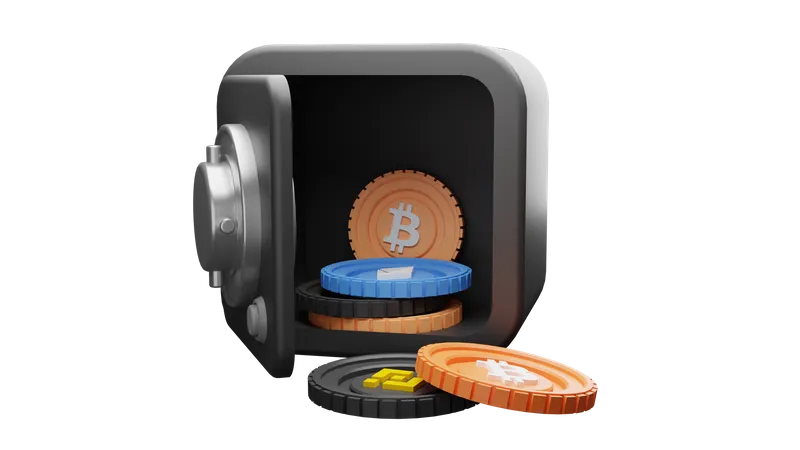 A Smoooth Crypto Locker With Coins In Front For Your Crypto Finance Project 3D Illustration