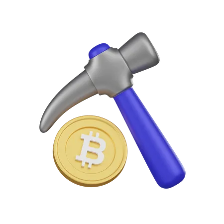 A 3 D Illustration Visual Metaphor For Cryptocurrency Mining Featuring A Golden Bitcoin And A Pickaxe Representing The Mining Process 3D Icon