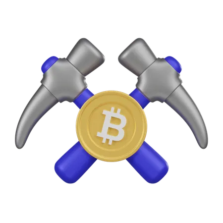 This 3 D Illustration Shows Two Pickaxes Crossed Over A Bitcoin Representing The Intense Work Of Cryptocurrency Mining 3D Icon