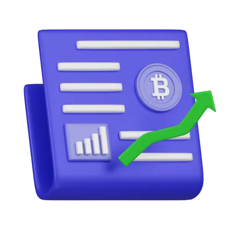 A Vibrant Image Of A Report Folder Icon With A Bitcoin Symbol And An Upward Green Arrow Representing Positive Trends In Cryptocurrency News 3D Icon