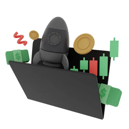 Crypto Stocks Growth 3D Illustration